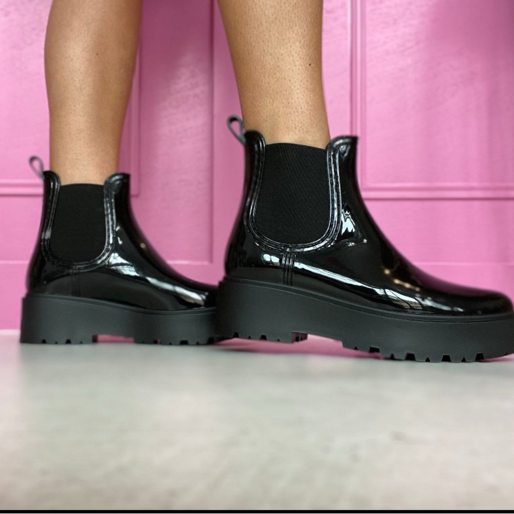 Black Patent Leather Chelsea Boots
